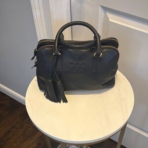 Tory Burch Black Leather Satchel with Tassels